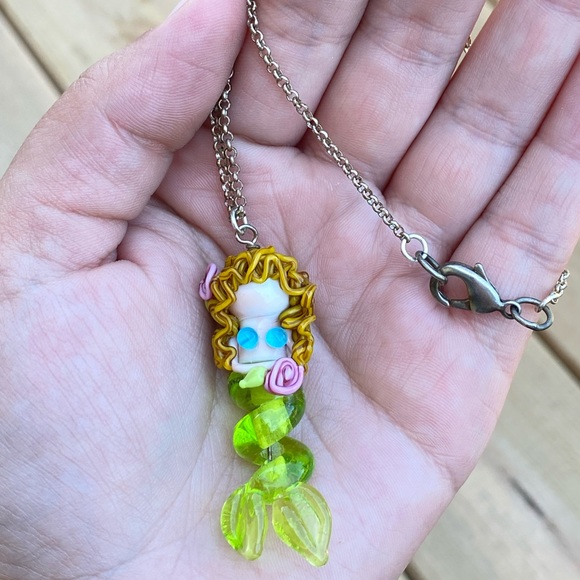 Jewelry - Handmade Glass Blonde Mermaid Charm Bead necklace